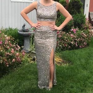 Two Piece Silver Scala Prom Dress